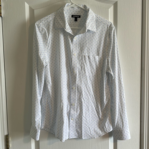 Men’s Small Express Blue/White Patterned Long Sleeve Dress Shirt - Picture 1 of 3